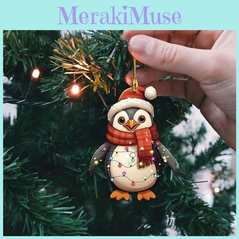 Penguin Acrylic Holiday Car Mirror Pendant Christmas Tree Design Vehicle Decor