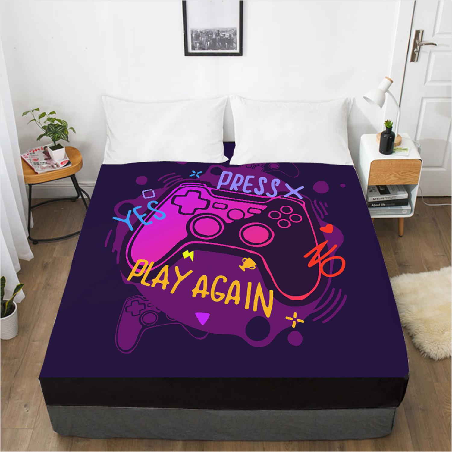 Простыня с рисунком домашнего игрового контроллера, наматрасник с 3D-печатью, эластичная лента, простыня, цельное постельное белье 120x200 3pcs