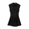 European & American Style Round Neck Sleeveless Pleated Skirt Dress for Women - Fashionable Design 8841460