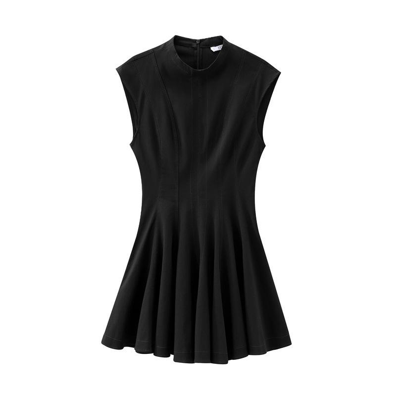 

European & American Style Round Neck Sleeveless Pleated Skirt Dress for Women - Fashionable Design 8841460 Medium чёрный