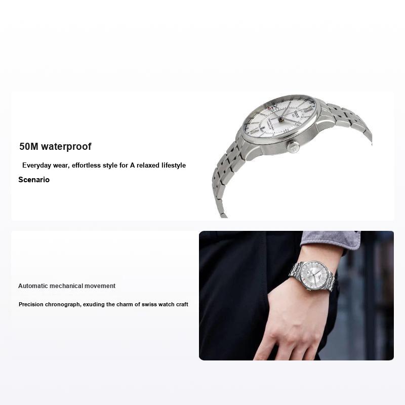 TISSOT Montre  S&eacute;rie Durul Mouvement M&eacute;canique Automatique &Eacute;tanche 50 M&egrave;tres Cadran Argent&eacute; Bo&icirc;tier en Acier Inoxydable Montres Homme T099.429.11.038.00 Silver