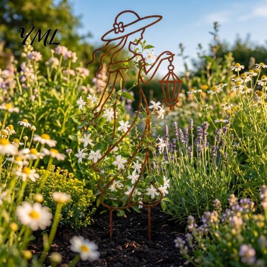 Unique Garden Stakes 11.8 Inch Plant Trellis for Climbing Plants, Elegant Lady Metal Gifts Friends Trellis, Decorative Flower Support Outdoor