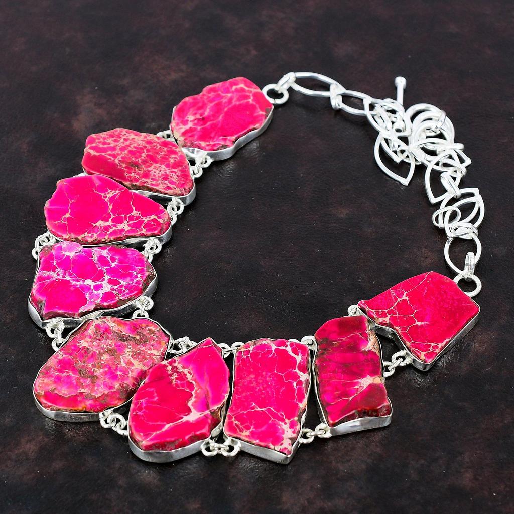 Pink Sea Sediment Jasper Necklace Genuine Gemstone Handmade Necklace 925 Sterling Silver Necklace Adjustable Chain Necklace Gift For Mother