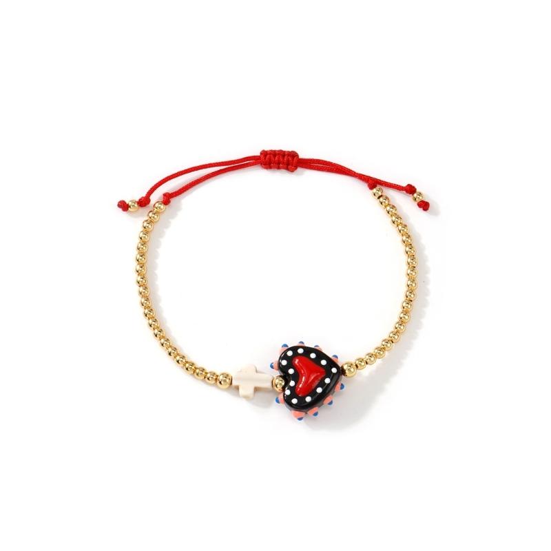 Stilvolles buntes Kruzifix und Herz-Anhänger-Armband Verstellbare Handgelenkkette Für den täglichen Gebrauch Perfektes Geschenk für Frauen
