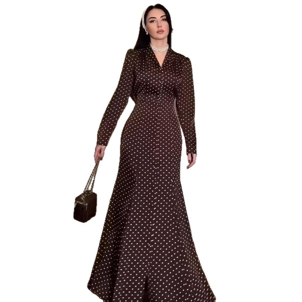 2025 Elegant V-neck Polka Dot Long-sleeved Dress for Women