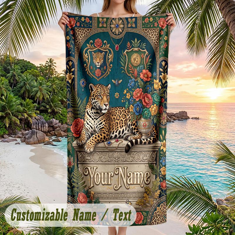 Roses Shadows Theme Quick Dry Beach Towel Custom Name Text Print Large Sand Resistant Towel Beach Vacation