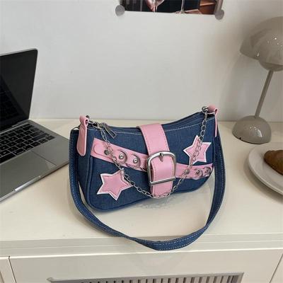 Trendy Star Denim Rivet Chain Shoulder Bag for Women - Autumn 2025