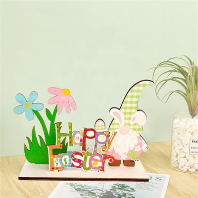 Easter Wooden Crafts Bunny Eggs Wood Chip Ornaments Spring Party Decoration Color Printed Ornaments Removable Easter Wooden Ornaments