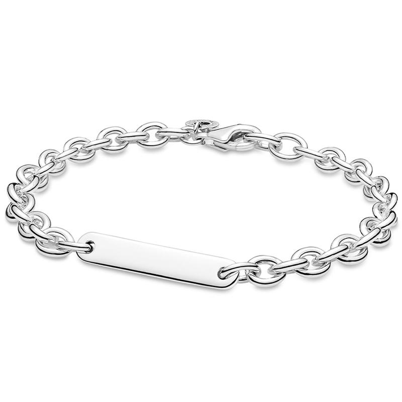 Rose Engravable Bar Link Chain & Stones Daisy Flower Bracelet Fit  925 Sterling Silver Bangle Bead Charm Diy Jewelry