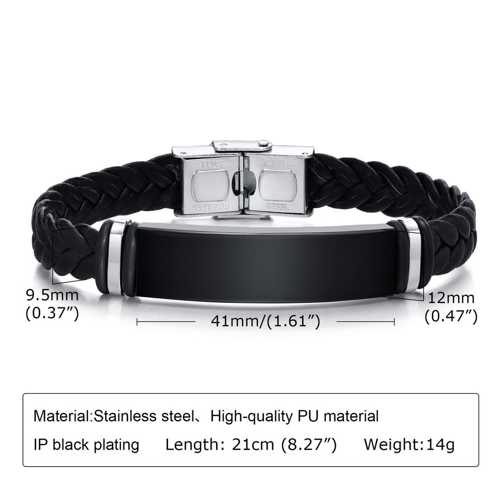 Men's Custom Text Here Leather Bracelets, Engraved Stainless Steel Blank Bar Leathers Bangle, New Simple Name Gift To Him