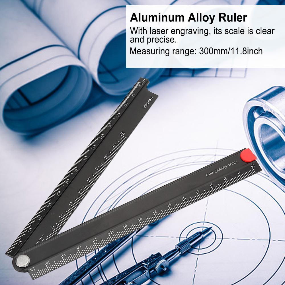 Rulers Folding Aluminum Alloy Ruler 0300mm Ruler Simple 90 Degrees Folding Metal Stationery Rule