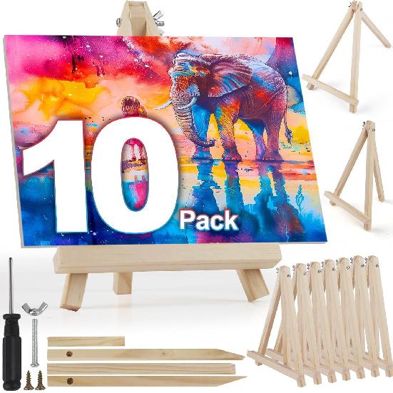 4 Pack 9 Inch Wooden Easel Stand, Portable A-Frame Tabletop Display Easel for Painting, Canvas, Signs,Photos, Art Easel for Kids, Students,