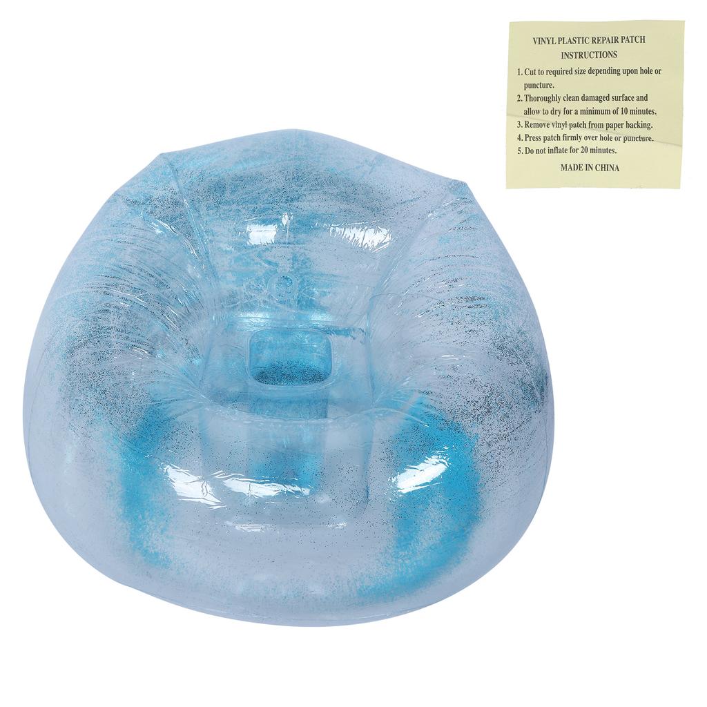 Dmuchany fotel sofa dla dorosłych, przezroczysty, składany, z dekoracją z cekinów, do wypoczynku, drzemki, spania, niebieski