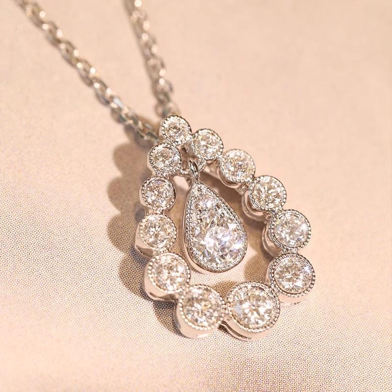 

Huitan Elegant Waterdrop Shaped Pendant Necklace Women for Wedding Copper Color Cubic Zirconia Luxury Trendy Lady Zircon Gift 41cm 5cm