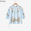 ZANZEA Blusa da Donna Casual Girocollo Stampa Floreale Larga Manica 3/4