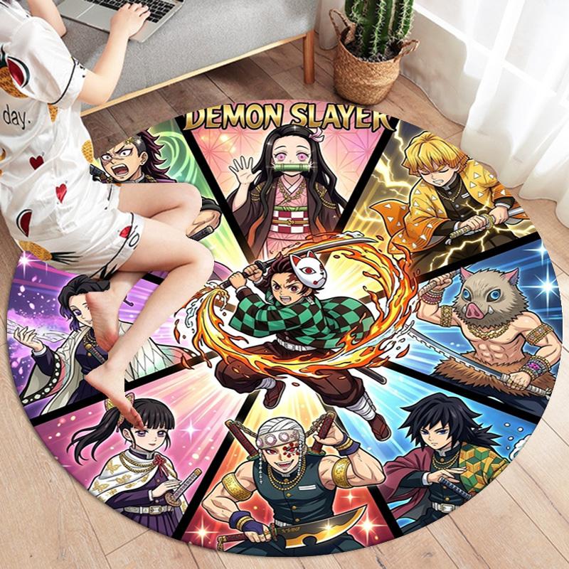 Demon Slayer Round Area Rug Carpet Rug For Living Room Bedroom Sofa Playroom Decor Nonslip Floor Mat