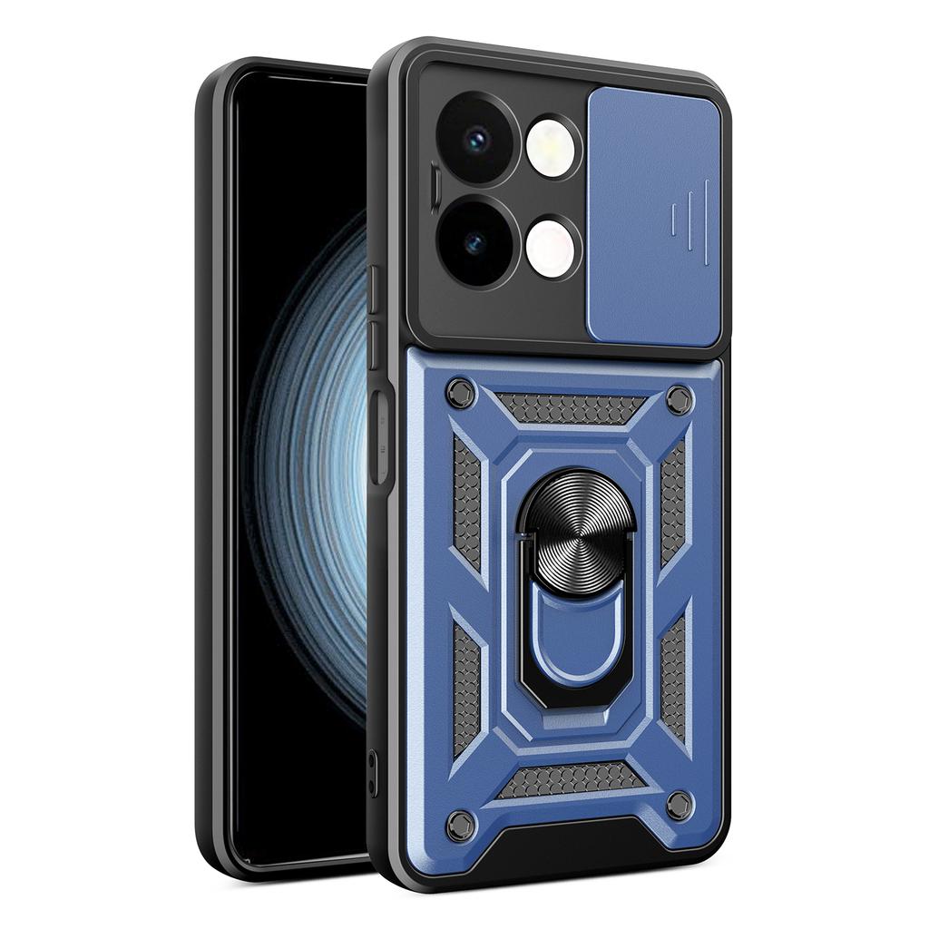 For vivo Y28 4G Case with Slide Camera Lid PC+TPU Kickstand Phone Cover