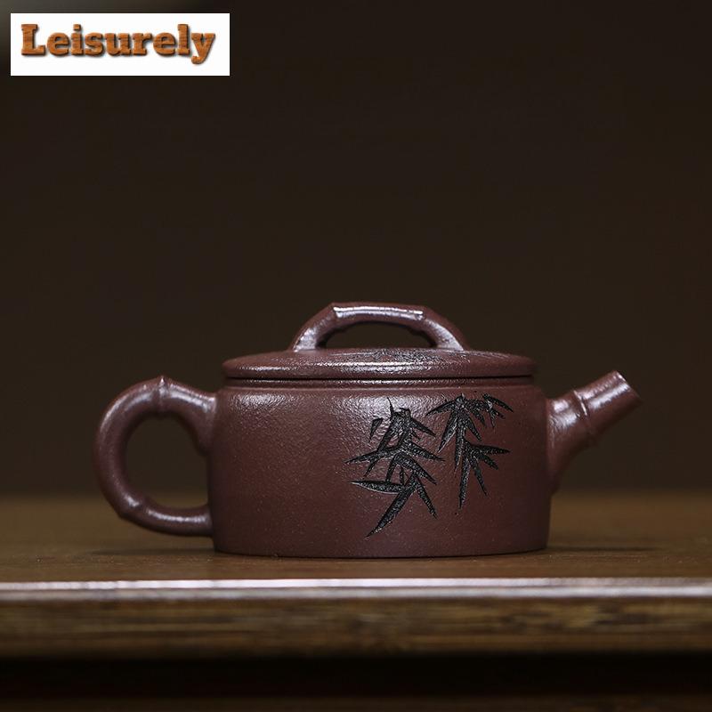 160ml Creative Yixing Purple Clay Teapots Handmade Fragrant Bamboo Pot Raw Ore Purple Mud Tea Making Kettle Zisha Tea Set Craft
