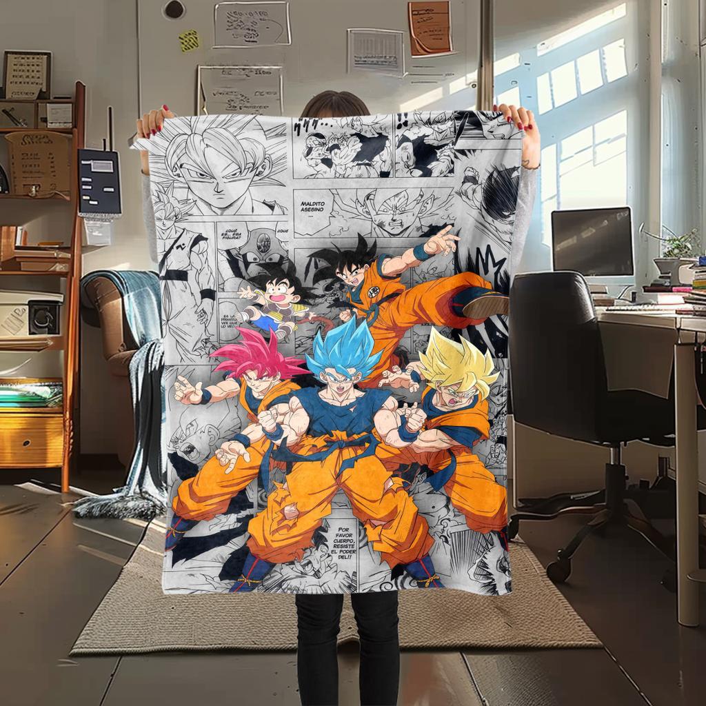 1PC Son Goku  Print Flannel Blanket, High quality All Seasons, Home Decor, Warmth and Comfort, Perfect for Christmas Gifts