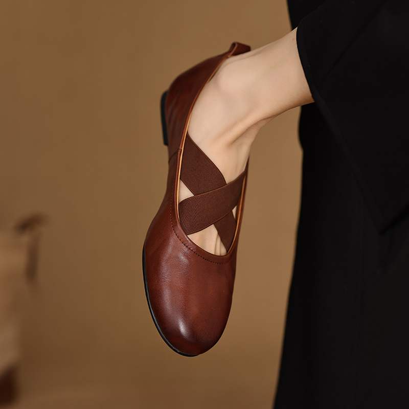 Krazing Pot Cow Skin Fashion Spring Autumn Flat with Women Round Toe Shoes Ballet Dancer Shallow Flats