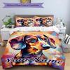 3PC Custom Name Colorful Dog Portrait Bedding Set Duvet Cover Closure Includes 1 Duvet Cover & 2 Pillowcases for Bedroom