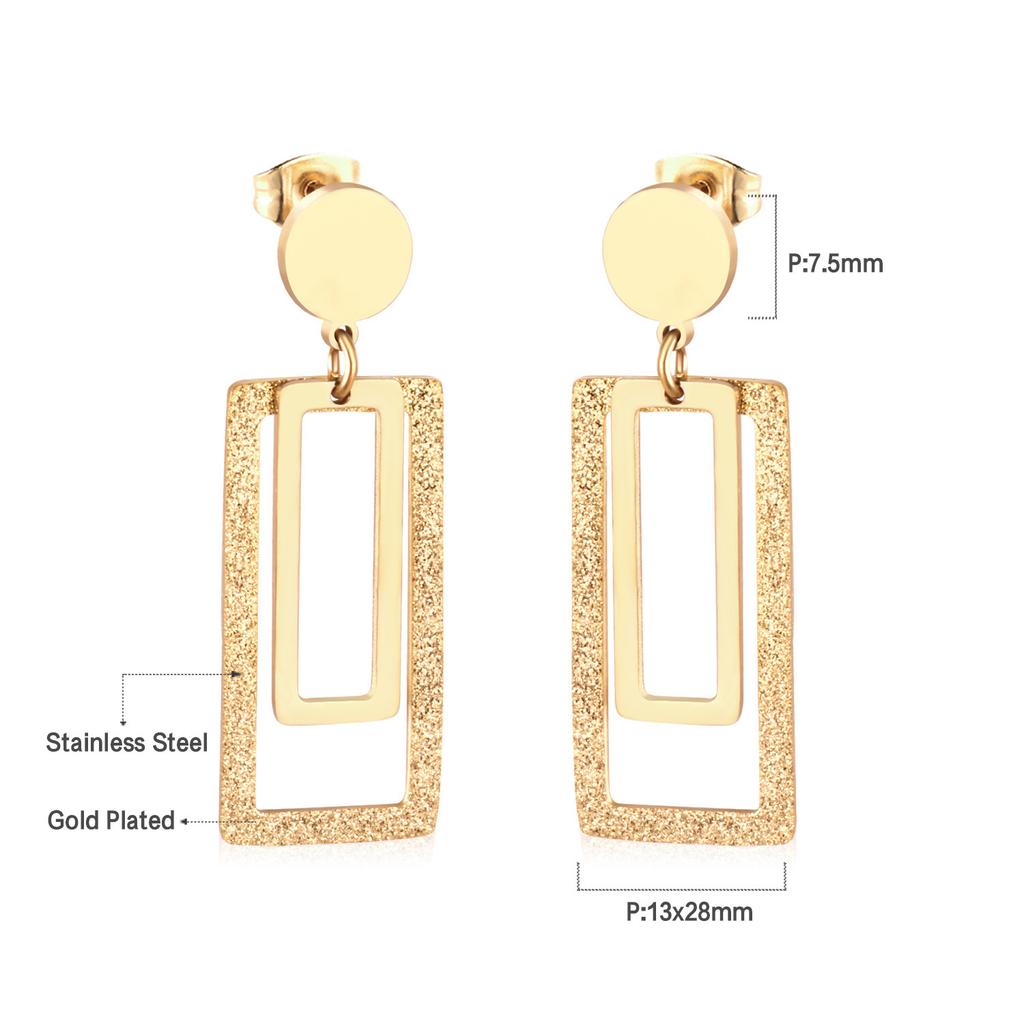 Geometric Stud Earrings Round Triangle Fringed Earrings Stainless Steel Plated 18K Gold Earrings