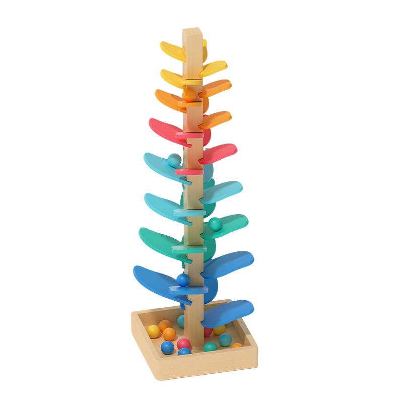 Macaron-Colored Beech Wood Music Tree: Montessori Sensory Roller Ball Toy for Early Learning