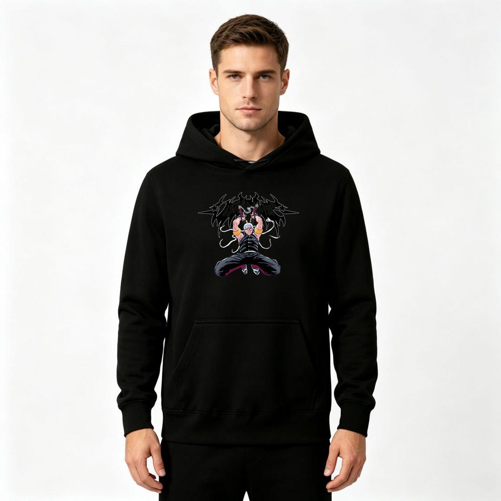 Men's Anime Character Print Pullover Hoodie Casual Long Sleeve Comfy Hooded Sweatshirt