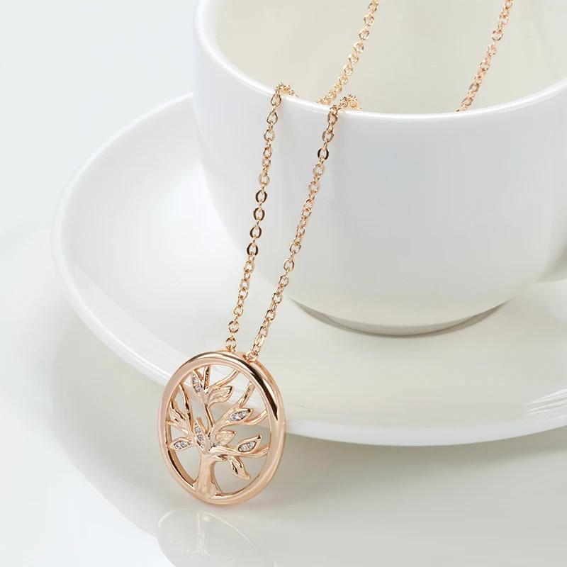 Rose Gold Color Lucky Tree Pendant Necklace For Women Fashion Natural Zircon Pendant Daily Fine Vintage Jewelry
