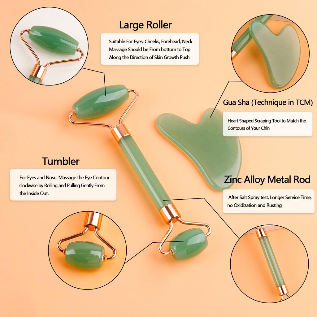 Natural Jade Roller Face Gua Sha Natural Stone Body Neck Massager Acupoint Eye Care Spa Massage Tools Massage Visage Lifting