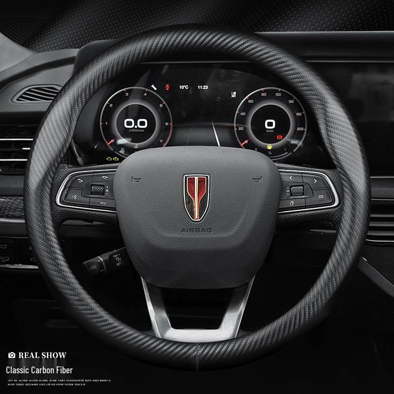 Genuine Leather Carbon Fiber Steering Wheel Cover for Hongqi H5/HS5/HS7/H7/HS3/H9 - All Seasons