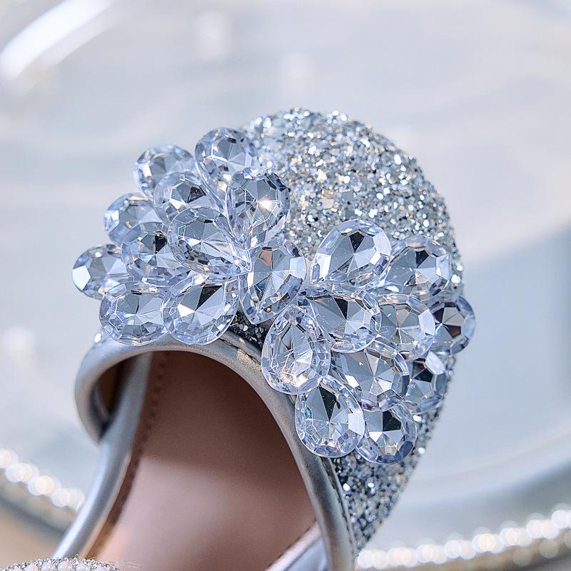 Girls' 2025 Summer Bow Rhinestone Sequin Princess Sandals