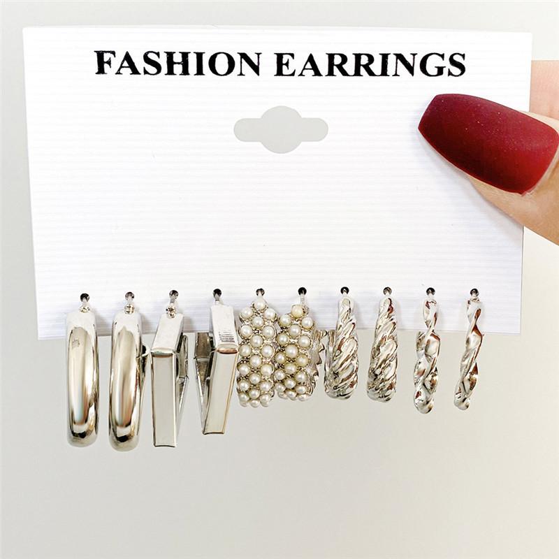 Modyle New Bohemian Female Pearl Earrings Set Punk Vintage Gold Color Geometric Drop Earrings for Women Fashion Jewelry