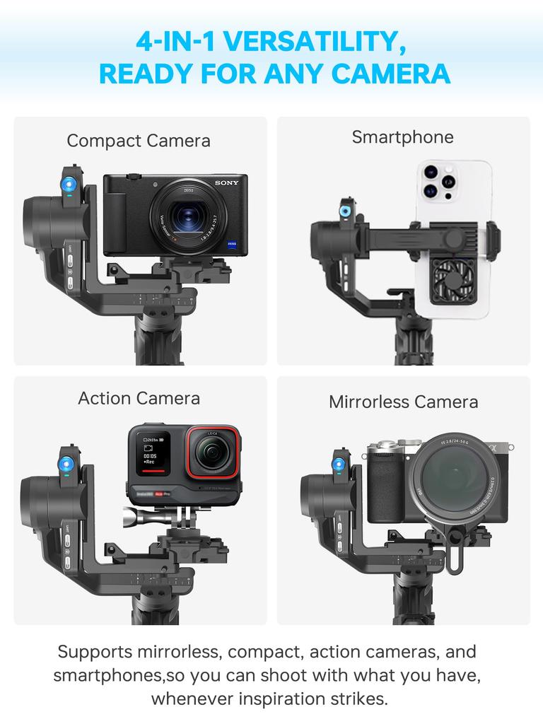 FeiyuTech SCORP Mini 3 Pro Gimbal Stabilizer for Cameras - All-in-One Gimbal with AI Tracking & Remote Handle - Compatible with Sony/Canon/Nikon/GoPro