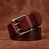 Factory Direct Sales Men's Genuine Leather Belt Double Needle Buckle Head Layer Cowhide Retro Youth Copper Buckle Belt