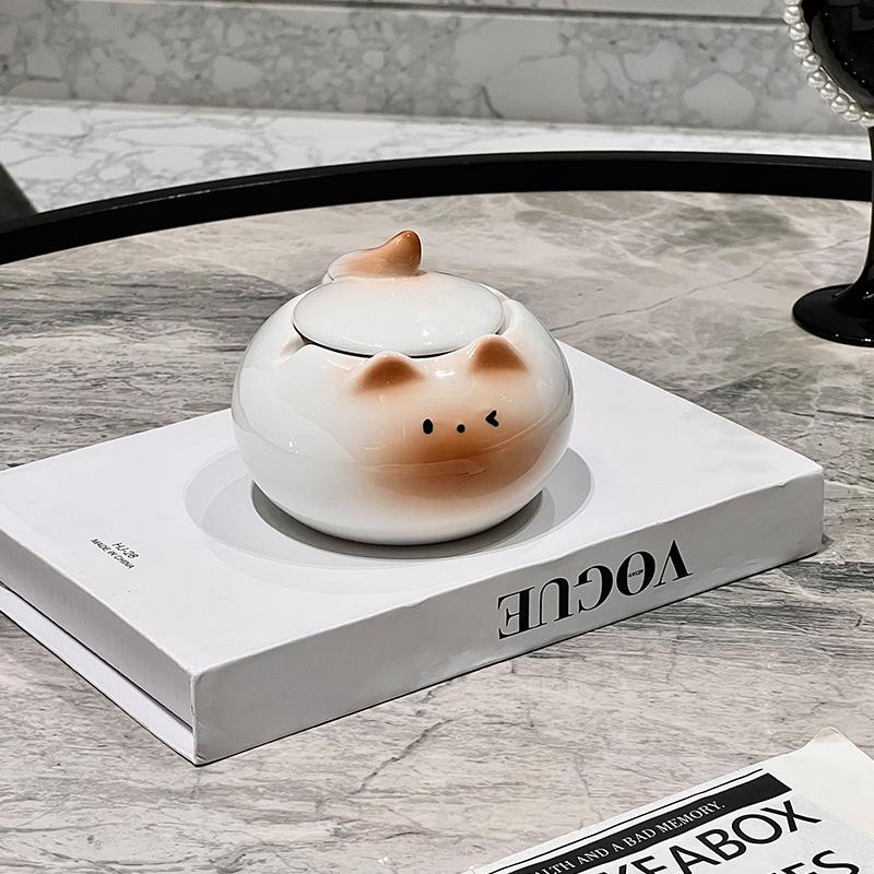 Cute Siamese cat ashtray desktop anti fly ash with cover living room office ceramic ashtray ornament ceramic ashtray with lid