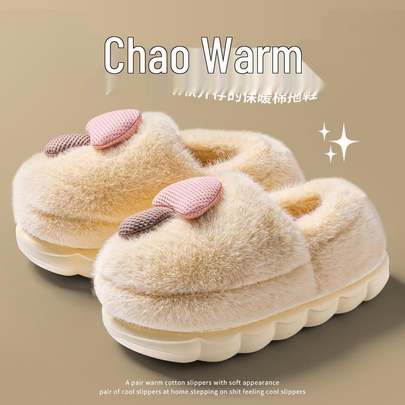 Women's Winter Warm Plush Mushroom Slippers - Cute, Thick Bottom, Furry Baotou Cotton for Couples