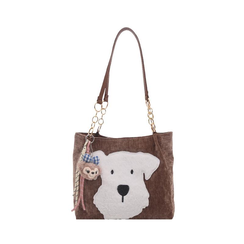 Cute cartoon tote bag women's bag 2025 autumn and winter new fashionable versatile shoulder bag solid color commuter armpit bag