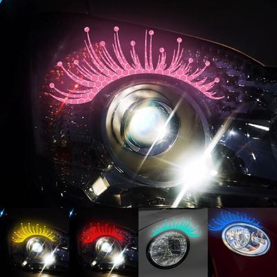 1Pair 3D Charming Car Headlights Stickers False Eyelashes Shape PVC Light Bumper Decor Car Reflective Sticker For Car Truck