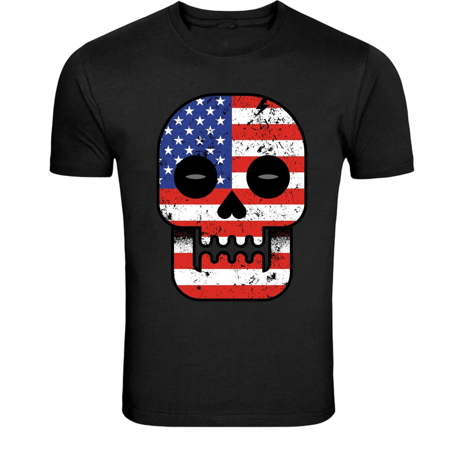 American Flag Skull T-Shirt - Patriotic USA Graphic Tee XXL