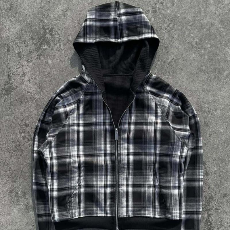 BeatStreet Europese en Amerikaanse Mode Casual Veelzijdig Geruit Klassiek Dubbelzijdig Gelaagd Ontwerp Elegante Hoodie Y2k