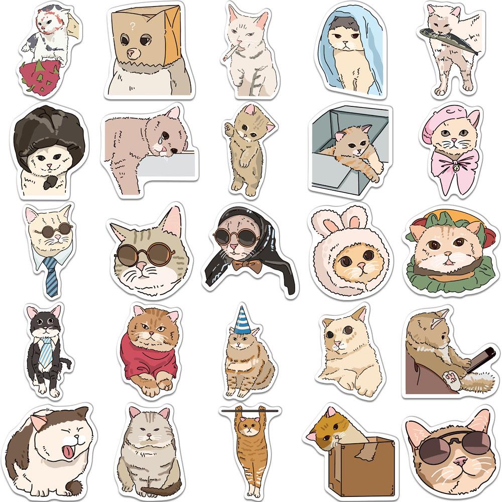50 Cat Emoji Stickers: Creative Cartoon Decals for DIY Phone Cases, Water Bottles, and Notebooks
