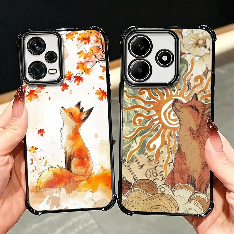 Cartoon Fox Animal Plating Phone Case For Xiaomi Redmi Note 14 15 Pro Plus 13 12 11 11S 11T 10 9S 9 5G Anti-Fall Airabag Cover