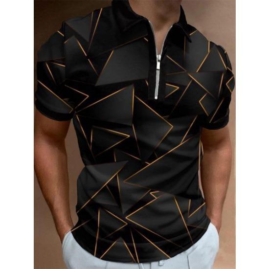 Men'S Polo Shirt Men'S Casual Short Sleeve Lapel T-Shirt 3D Printed Short Sleeve Zipper Polo