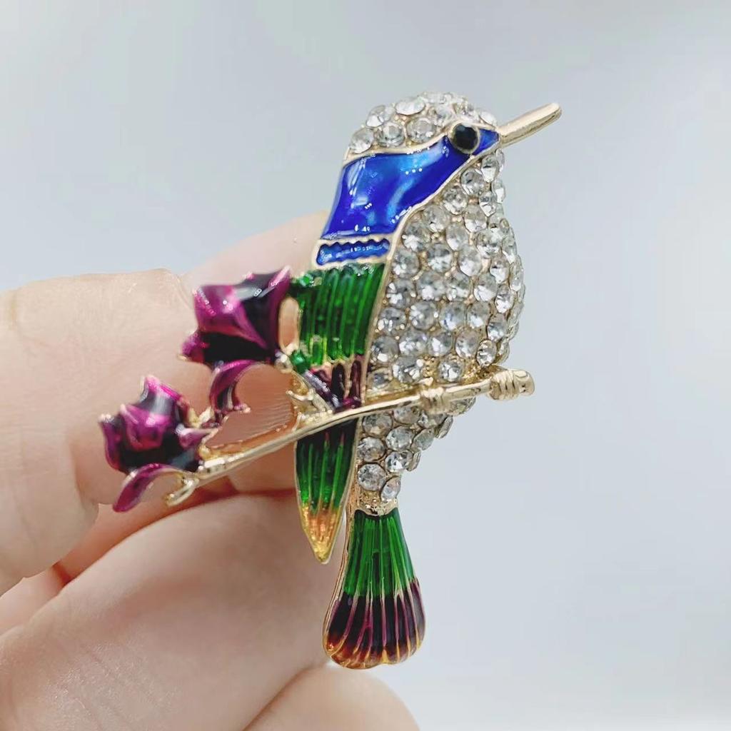 Enamel Bird Inlaid Diamond Brooch Animal Alloy Brooch