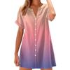Women Fashion Casual V-neck Short Sleeve Button Gradient Print Dress