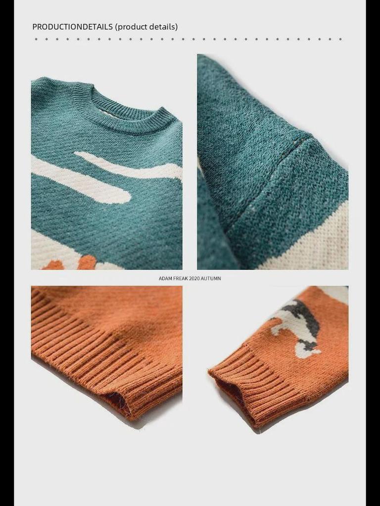 American Fashion Brand: Unisex Japanese Retro Knitted Sweater - 2022 Autumn/Winter Collection - Trendy, Round Neck, Loose Fit