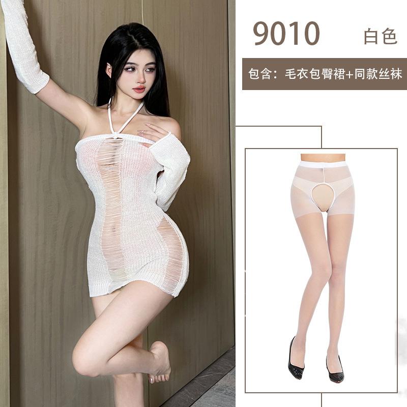 Pure desire neck sex underwear large size hollow backless sexy one-word shoulder hip skirt sweater nightclub set