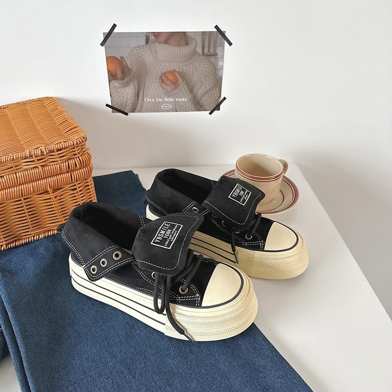 

2025 Spring and Autumn New High-top Casual Shoes, Women s Heightened Thick-soled Lace-up Muffin Baseplate Shoes 35 чёрный