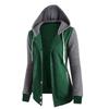 Lässige Damen Winter Colorblock Langarmjacke Knopf Kapuze Kordelzug Mantel